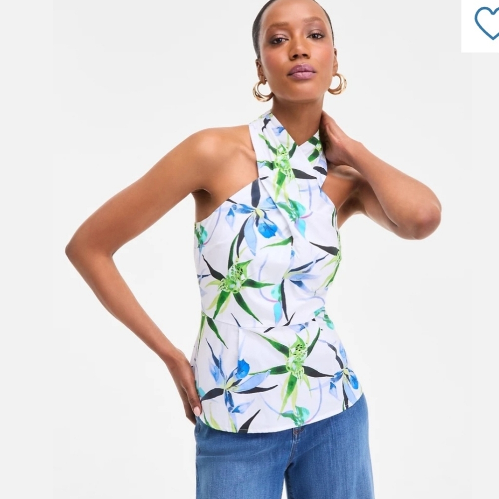 INC WOMEN'S COTTON PRINTED HALTER TOP NWT